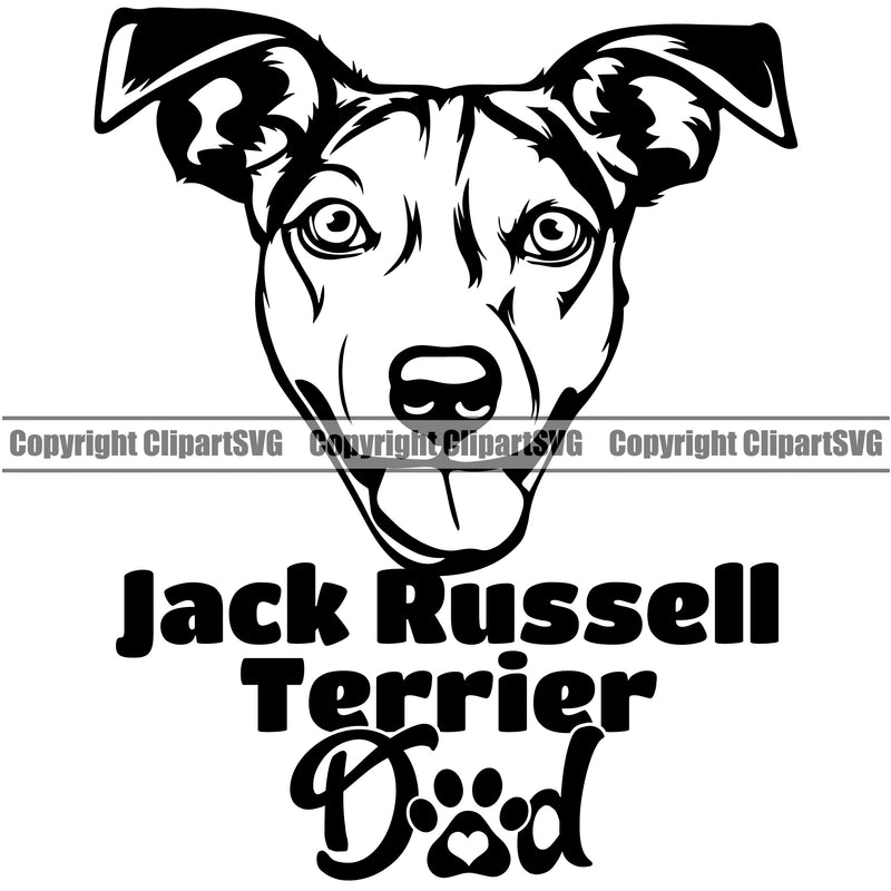 Jack Russell Terrier Dog Dad Design Text Puppy Head Purebred Pedigree Vector K9 Animal Portrait Doggy Face Cute Clipart SVG