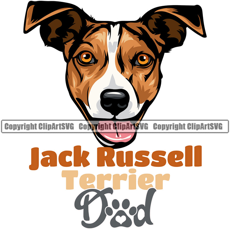 Jack Russell Terrier Dog Dad Color Text  Canine K-9 K9 Animal Portrait Doggy Face Cute Vector Head Purebred Pedigree Clipart SVG