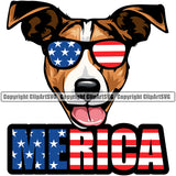 Jack Russell Terrier Dog Wearing Sunglasses Merica Color Text Canine K9 Animal Portrait Doggy Face Vector Purebred Pedigree Head Clipart SVG