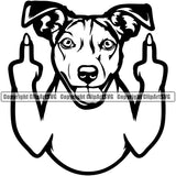 Jack Russell Terrier Dog Middle Finger Sign Canine K-9 K9 Animal Portrait Doggy Face Vector Purebred Pedigree Puppy Head Design Clipart SVG