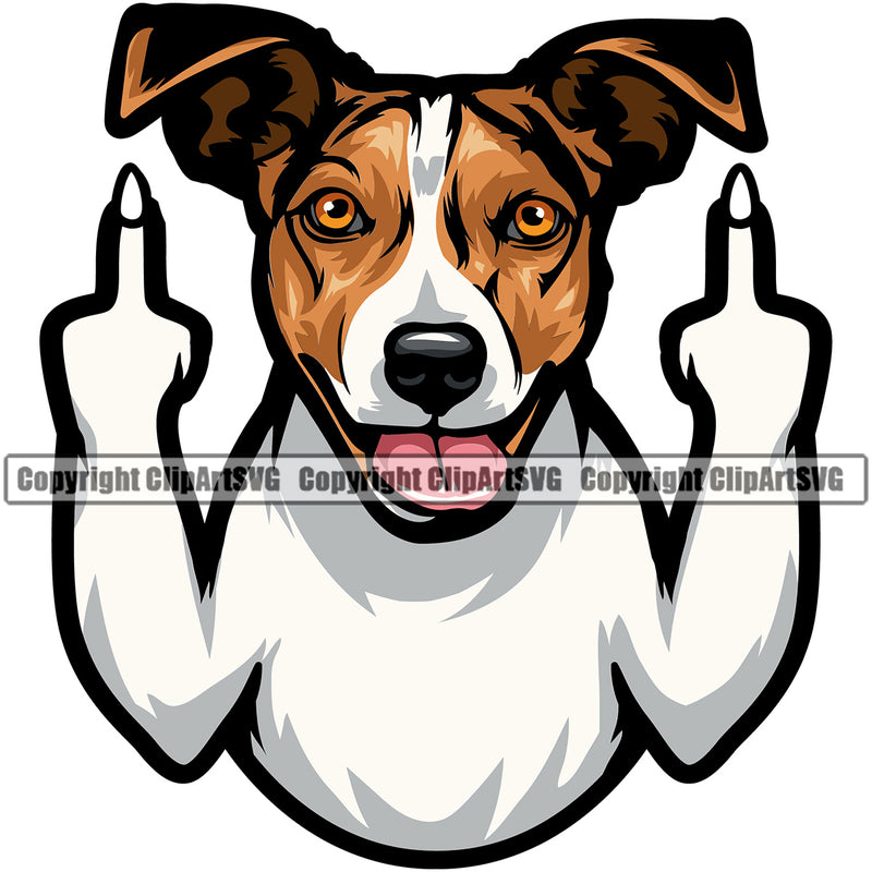 Jack Russell Terrier Dog Middle Finger Sign Color Design Head Purebred Pedigree Vector Canine K-9 K9 Animal Portrait Doggy Face Cute Clipart SVG