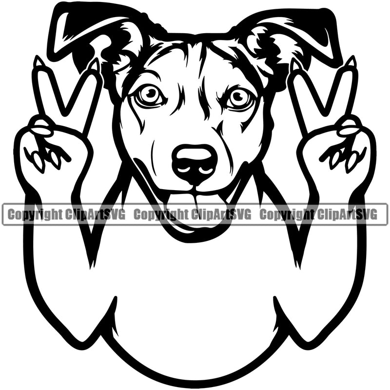 Jack Russell Terrier Dog Peace Hand Sign Smiling Face Puppy Head Purebred Pup Pedigree Vector Doggy K9 Canine Clipart SVG