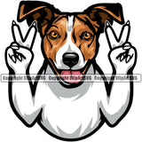 Jack Russell Terrier Dog Peace Hand Sign Smiling Face Cute Doggy Head Color Design Purebred Pup Pedigree Canine K-9 Animal Clipart SVG