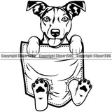 Jack Russell Terrier Dog Hanging From Shirt Pocket Design Vector T-Shirt Tshirt Head Purebred Pup Pedigree Canine K9 Clipart SVG