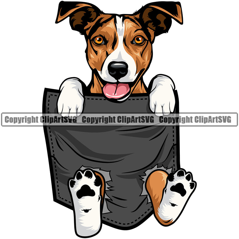Jack Russell Terrier Dog Hanging From Shirt Pocket Design Puppy Head Purebred Pup Pedigree Vector K9 Animal Portrait Doggy Face Cute Clipart SVG