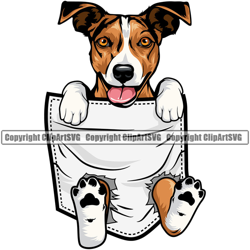 Jack Russell Terrier Dog Hanging From Shirt T-Shirt Tshirt Pocket Design Puppy Head Purebred Pup Pedigree Vector Animal Cute Face Doggy Clipart SVG