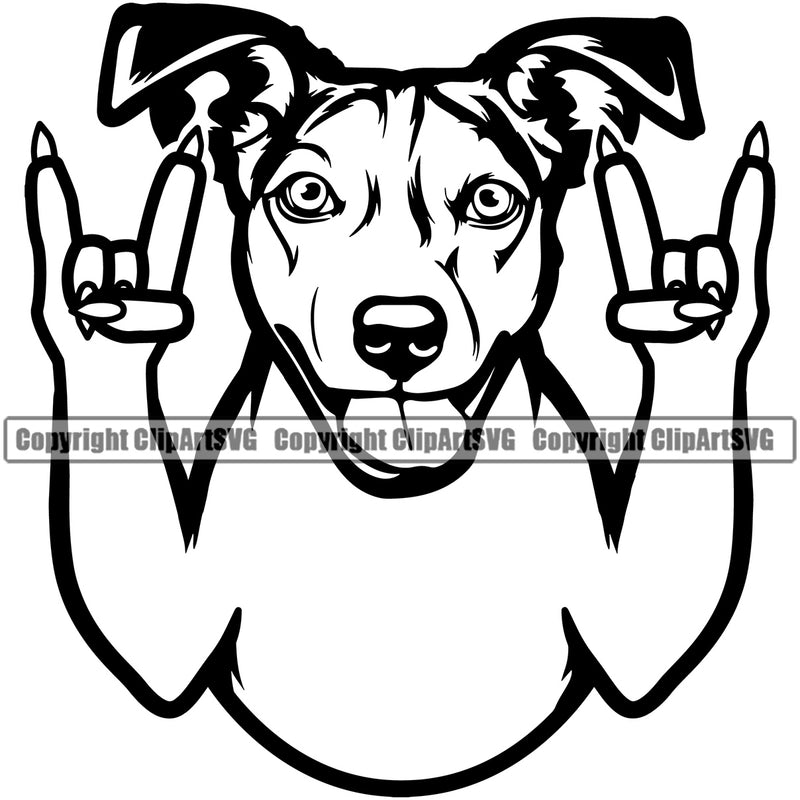 Jack Russell Terrier Dog Rock And Roll Hand Sign Head Purebred Pup Pedigree Vector Animal Portrait Doggy Face Cute Clipart SVG