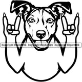 Jack Russell Terrier Dog Rock And Roll Hand Sign Head Purebred Pup Pedigree Vector Animal Portrait Doggy Face Cute Clipart SVG