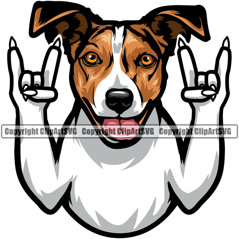 Jack Russell Terrier Dog Rock And Roll Hand Sign Purebred Pup Pedigree Design Animal Portrait Doggy Face Cute Clipart SVG