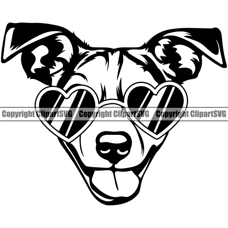 Jack Russell Terrier Dog Wearing Sunglasses Sun Heart Design Puppy Head Purebred Pup Pedigree Vector K9 Animal Portrait Doggy Face Cute Clipart SVG