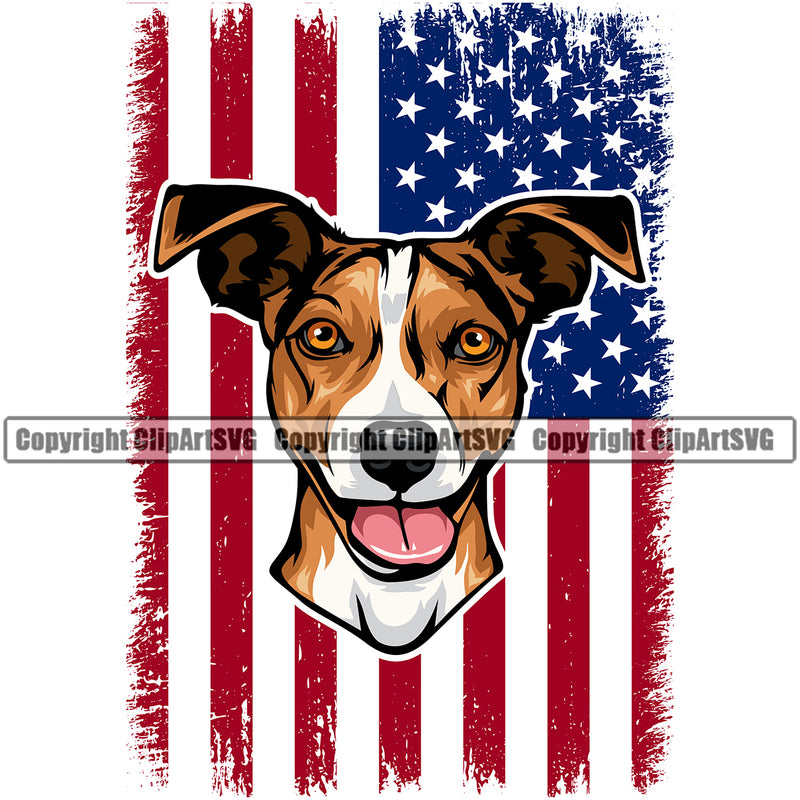 Jack Russell Terrier Dog USA Color Flag Design Pedigree Puppy Head Vector K9 Animal Portrait Doggy Purebred Face Cute Clipart SVG