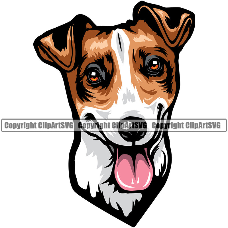 Jack Russell Terrier Dog Smiling Face Head Design Color Doggy Vector K9 Animal Portrait Doggy Face Cute Purebred Pup Pedigree Clipart SVG