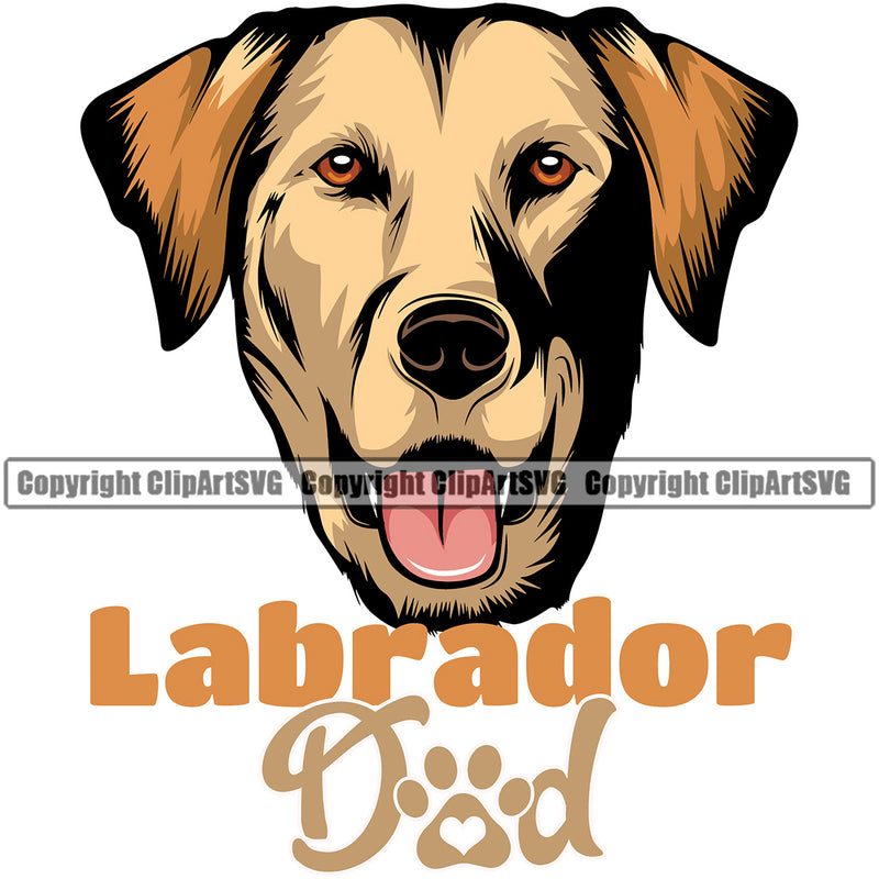 Labrador Dog Dad Happy Face Text Design Puppy Pup Head Purebred Pedigree Vector K9 Animal Portrait Doggy Clipart SVG