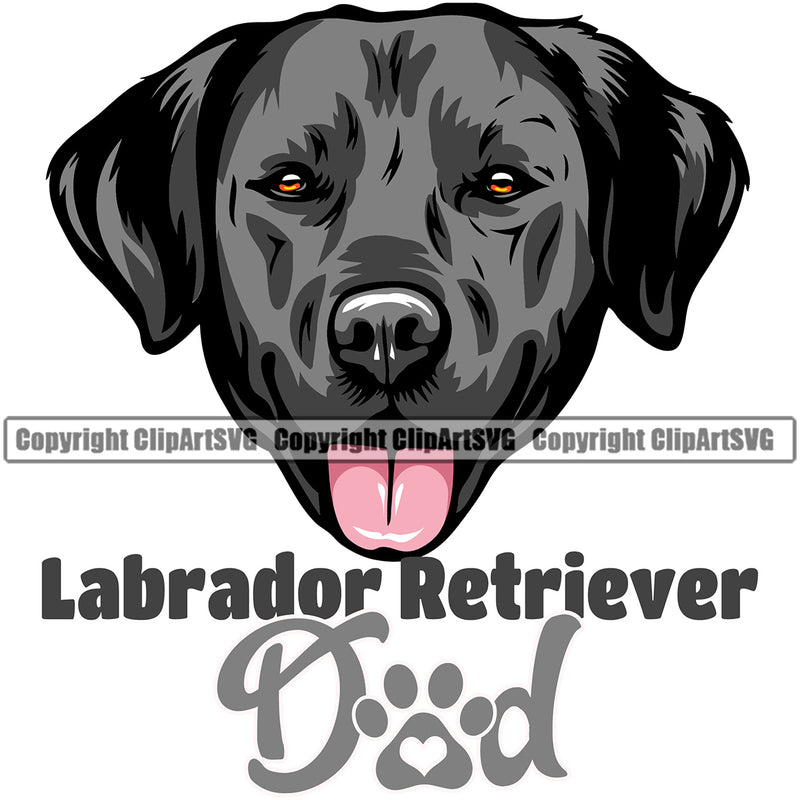 Labrador Retriever Dad Dog Black Color Design Element Animal Portrait Doggy Face Cute Puppy Pup Purebred Pedigree Canine K-9 K9 Clipart SVG