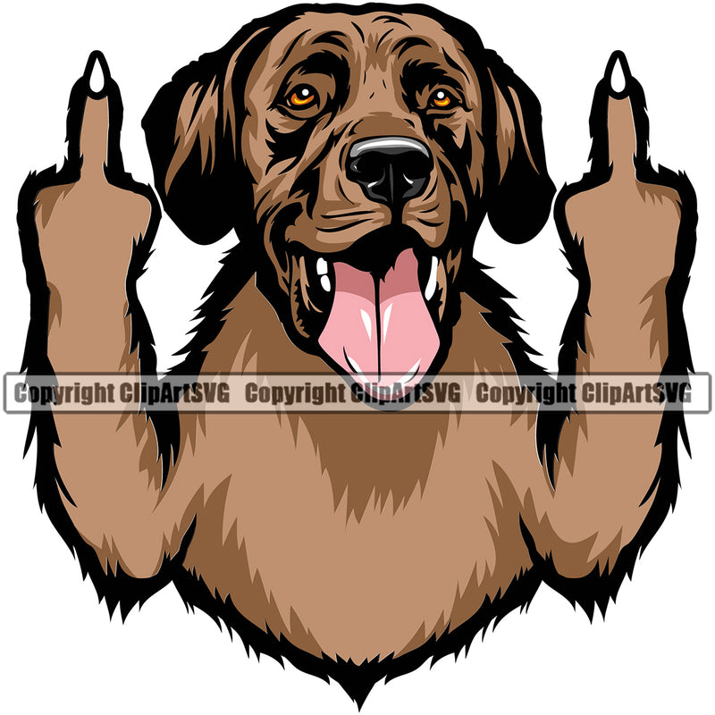 Labrador Retriever Dog Middle Finger Sign Color Design Element Animal Portrait Doggy Face Cute Puppy Pup K9 Purebred Pedigree Clipart SVG