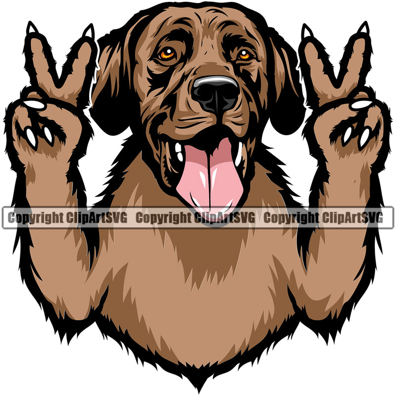 Labrador Retriever Dog Peace Hand Sign Color Design Element Puppy Purebred Pedigree Canine K-9 K9 Portrait Doggy Face Animal Vector Clipart SVG
