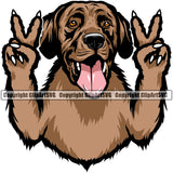 Labrador Retriever Dog Peace Hand Sign Color Design Element Puppy Purebred Pedigree Canine K-9 K9 Portrait Doggy Face Animal Vector Clipart SVG