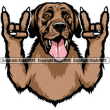 Labrador Retriever Dog Rock And Roll Hand Sign Color Design Element Puppy Pup Head Purebred Pedigree Canine K-9 K9 Animal Portrait Doggy Face Vector Clipart SVG