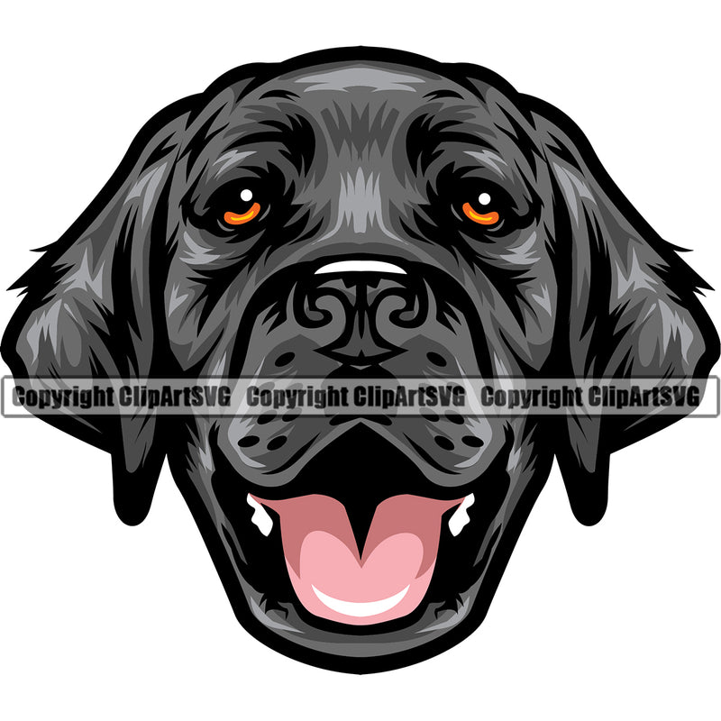 Labrador Retriever Dog Head Black Color Design Portrait Doggy Face Cute Purebred Pedigree Canine K-9 K9 Animal Puppy Clipart SVG