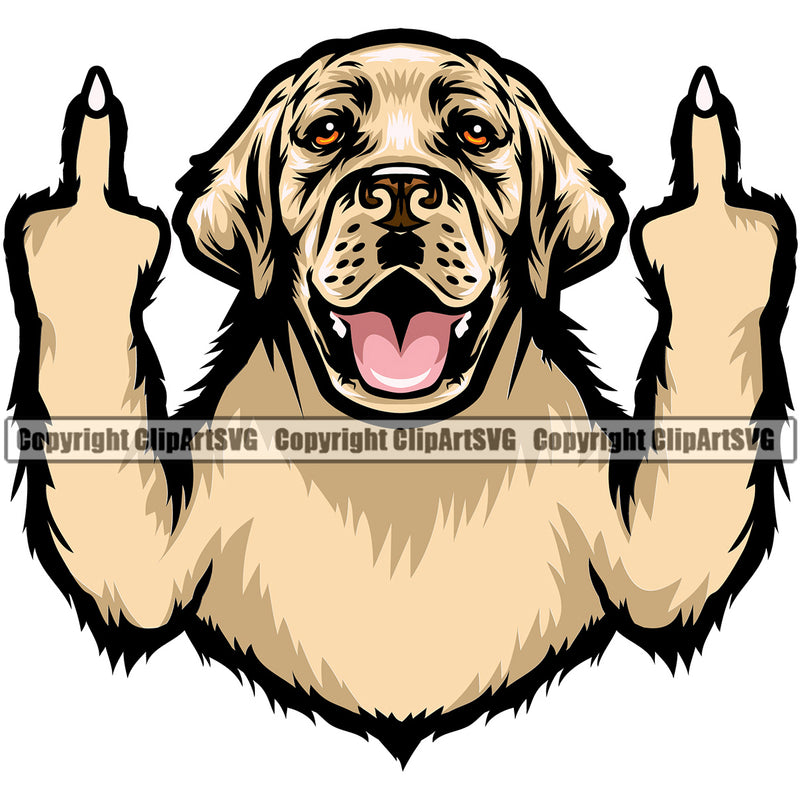 Labrador Retriever Dog Middle Finger Sign Yellow Color Design Puppy Pup Head Purebred Pedigree Canine K-9 K9 Animal Portrait Doggy Vector Clipart SVG