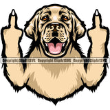 Labrador Retriever Dog Middle Finger Sign Yellow Color Design Puppy Pup Head Purebred Pedigree Canine K-9 K9 Animal Portrait Doggy Vector Clipart SVG