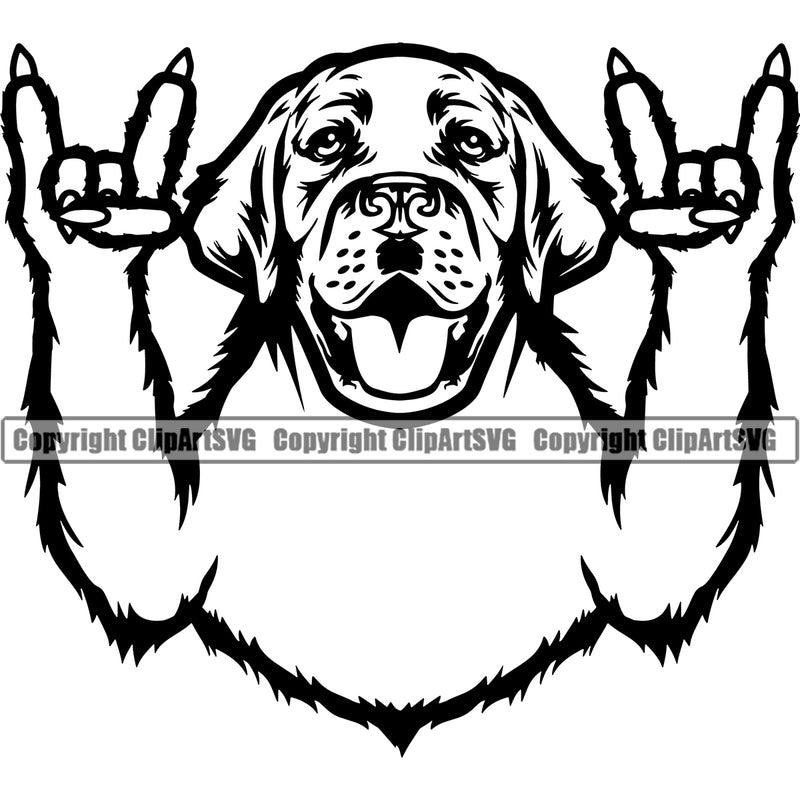 Labrador Retriever Rock And Roll Hand Sign Design Dog Head Purebred Pedigree Canine K-9 K9 Animal Portrait Doggy Face Cute Body Clipart SVG