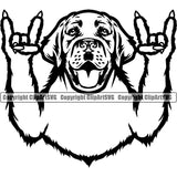Labrador Retriever Rock And Roll Hand Sign Design Dog Head Purebred Pedigree Canine K-9 K9 Animal Portrait Doggy Face Cute Body Clipart SVG