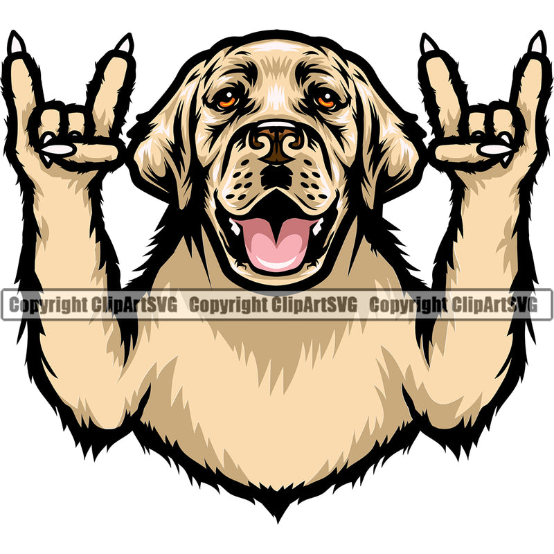 Labrador Retriever Rock And Roll Hand Sign Color Dog Design Element Puppy Pup Head Purebred Pedigree Canine K-9 K9 Animal Portrait Doggy Face Cute Clipart SVG