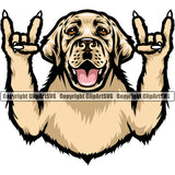 Labrador Retriever Rock And Roll Hand Sign Color Dog Design Element Puppy Pup Head Purebred Pedigree Canine K-9 K9 Animal Portrait Doggy Face Cute Clipart SVG