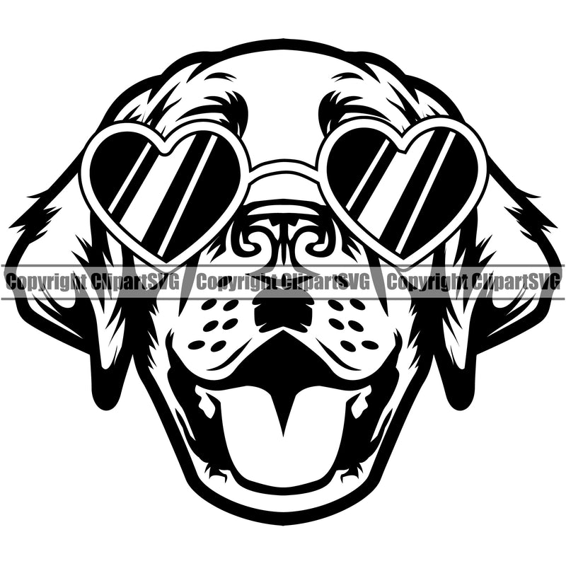 Labrador Retriever Dog Wearing Sunglasses Sun Heart Design Puppy Pup Head Purebred Portrait Doggy Face Cute Pedigree Canine K-9 K9 Animal Clipart SVG