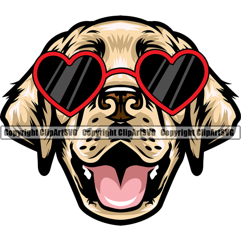 Labrador Retriever Dog Wearing Sunglasses Color Sun Heart Design Puppy Pup Head Purebred Pedigree Face Cute Canine K-9 K9 Animal Portrait Doggy Clipart SVG