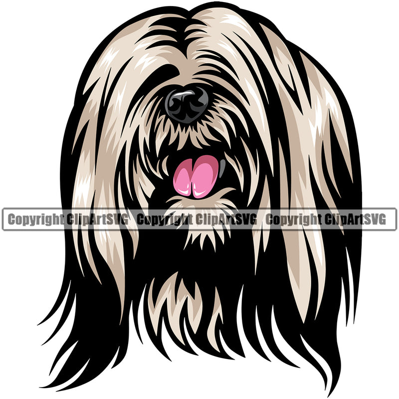 Lhasa Apso Cute Dog Head Design Element Purebred Pedigree Canine K-9 K9 Animal Portrait Doggy Puppy Pup Vector Clipart SVG
