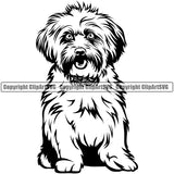 Lhasa Apso Dog Sitting Design Element Purebred Pedigree Canine K-9 K9 Animal Portrait Doggy Face Cute Body Puppy Head Clipart SVG
