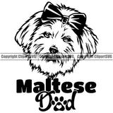 Maltese Dad Dog Design Element Cute Face Puppy Pup Head Purebred Pedigree Canine K9 Animal Portrait Doggy Vector Clipart SVG