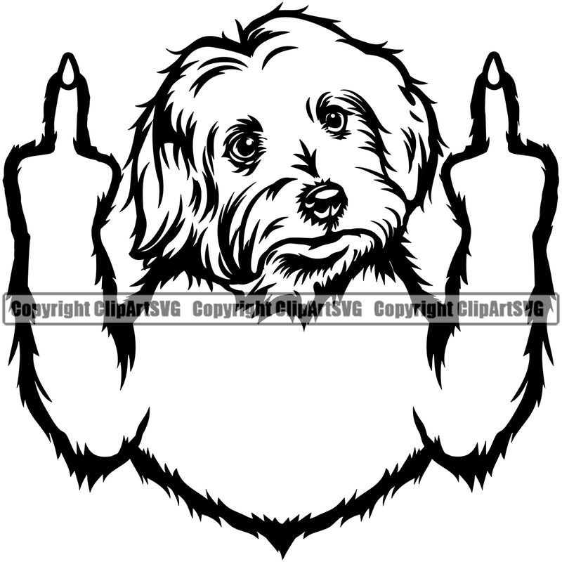 Maltese Dog Middle Finger Sign Design Element Puppy Pup Head Purebred Pedigree Canine K-9 K9 Animal Portrait Doggy Vector Puppy Clipart SVG