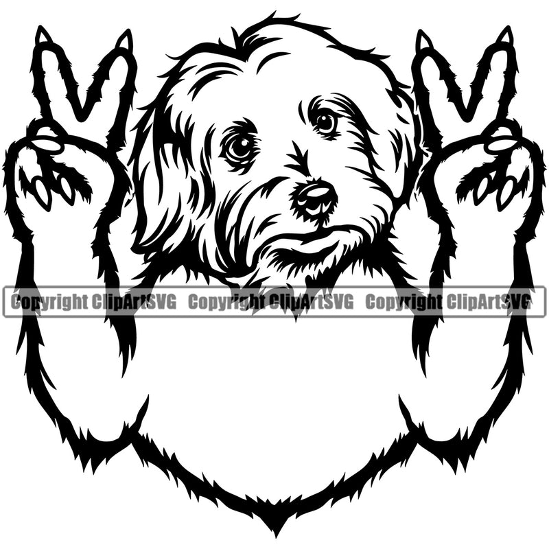 Maltese Dog Peace Hand Sign Puppy Pup Head Purebred Canine K-9 K9 Animal Portrait Doggy Pedigree Vector Clipart SVG
