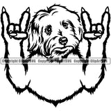 Maltese Dog Rock And Roll Hand Sign Animal Portrait Doggy Face Cute Body Puppy Pup Head Purebred Vector Clipart SVG
