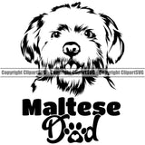 Maltese Dog Dad Design Element Puppy Pup Head  K9 Animal Portrait Doggy Face Purebred Pedigree Canine Vector Clipart SVG