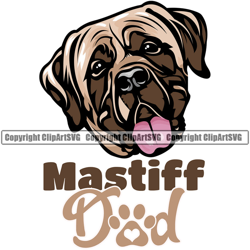 Mastiff Dad Color Dog Design Head Puppy Doggy Puppy Pup Head Purebred Pedigree Canine K-9 K9 Portrait Doggy Face Cute Animal Clipart SVG