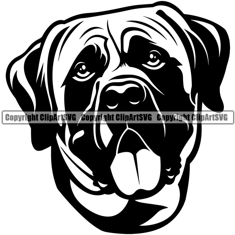 Mastiff Dog Head Design Element Smile Face Doggy Puppy Pup Head Purebred Pedigree Canine K-9 K9 Animal Portrait Clipart SVG