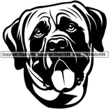 Mastiff Dog Head Design Element Smile Face Doggy Puppy Pup Head Purebred Pedigree Canine K-9 K9 Animal Portrait Clipart SVG