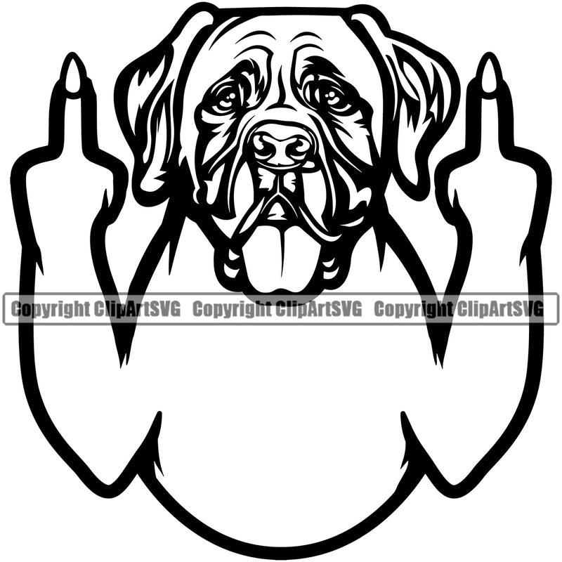 Mastiff Dog Middle Finger Sign Design Element Head Purebred Pedigree Canine K-9 K9 Animal Portrait Head Puppy Doggy Clipart SVG