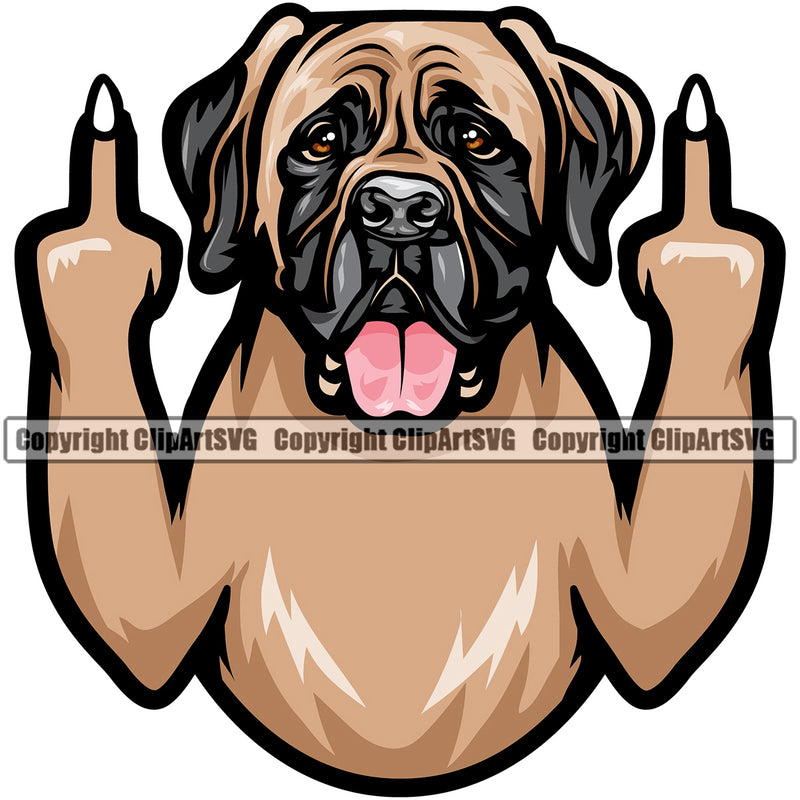 Mastiff Dog Middle Finger Sigh Color Design Element Smile Face Doggy Puppy Head Purebred Pedigree Canine K-9 K9 Animal Portrait Cute Pup Clipart SVG