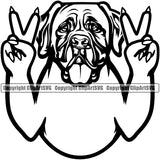 Mastiff Dog Peace Hand Sign Design Element Head Purebred Pedigree Canine K-9 K9 Animal Portrait Cute Face Doggy Puppy Vector Clipart SVG