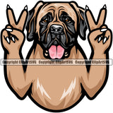 Mastiff Dog Peace Hand Sign Color Design Element Head Purebred Pedigree Canine K-9 K9 Animal Portrait Doggy Face Cute Body Vector Clipart SVG