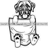 Mastiff Dog Hanging From Shirt Pocket T-Shirt Tshirt Design Element Head Purebred Pedigree Canine K-9 K9 Animal Portrait Doggy Face Cute Body Vector Clipart SVG