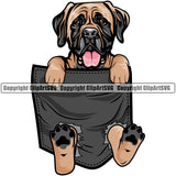 Mastiff Dog Hanging From Shirt Pocket T-Shirt Tshirt Color Design Element Head Purebred Pedigree Canine K-9 K9 Puppy Animal Portrait Doggy Face Cute Clipart SV