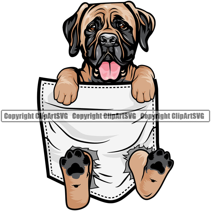Mastiff Dog Hanging From Shirt Pocket Tshirt T-Shirt White Yellow Color Design Puppy Pup Head Purebred Pedigree Canine K-9 K9 Animal Portrait Doggy Body Clipart SVG