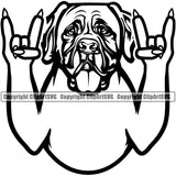 Mastiff Dog Rock And Roll Hand Sign Design Element Head Purebred Pedigree Canine K-9 K9 Animal Portrait Doggy Face Puppy Cute Vector Clipart SVG