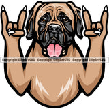 Mastiff Dog Rock And Roll Hand Sign Color Design  Animal Portrait Doggy Face Cute Puppy Pup Purebred Pedigree Canine Clipart SVG